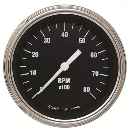 CLASSIC BLK HOTROD 8000RPMTACH3-3/8 BLACK FACE CURVED GLASS