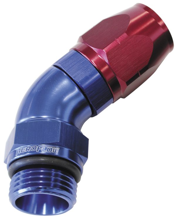 MALE HOSE END -6ORB to -6 HOSEFULL FLOW BILLET 45 DEG