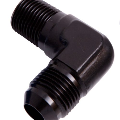 MALE 90 DEG 3/8″ NPT TO -6AN  BLACK MALE NPT TO AN 90 DEG