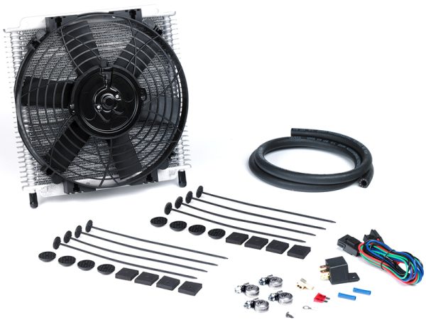 TRANS COOLER w / 10" FAN      3/8" PUSH-ON FITTINGS