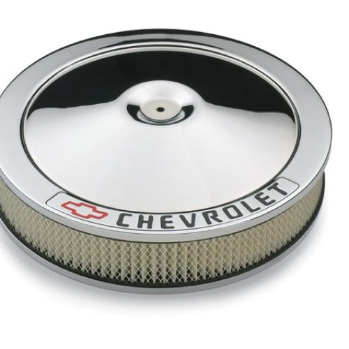 AIR CLEANER 14 X 3 CHROME     RED BOWTIE, BLACK WRITING