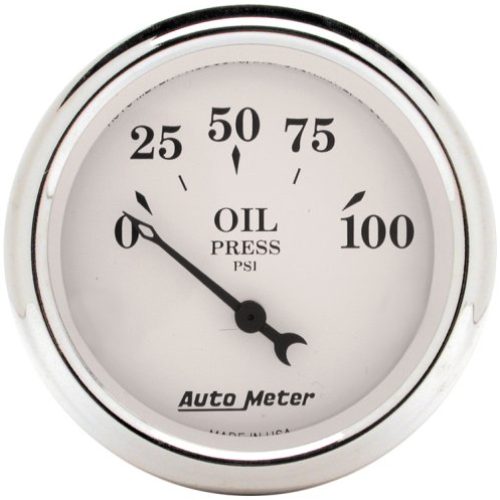 OLD TYME WHITE OIL PRESS GAUGE2-1/16″, 0-100PSI, SHORT SWEEP