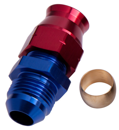 3/8" HARD LINE TO -6AN MALE ADAPTER BLUE w/ OLIVE - Image 2