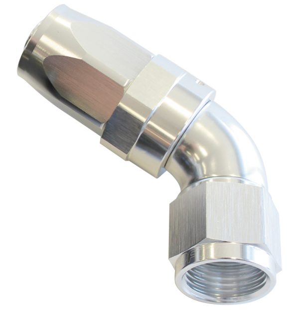 <strong>150 Series Taper One-Piece Full Flow Swivel 60° Hose End -8AN</strong> Silver Finish. Suit 100 & 450 Series Hose - Image 2