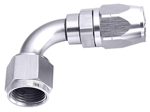 <strong>500 Series Cutter Swivel 90° Hose End -6AN </strong>Silver Finish. Suits 100 & 450 Series Hose - Image 2