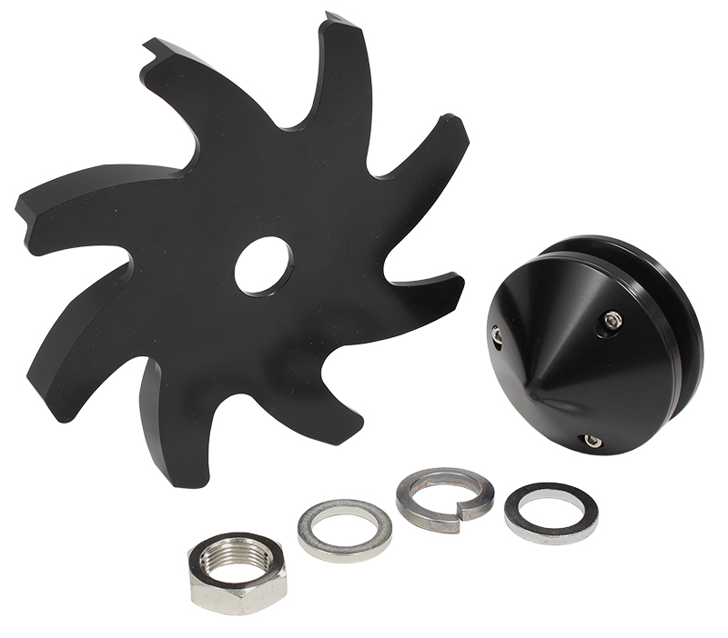 BILLET ALTERNATOR PULLEY & FANWITH NOSE COVER, BLACK - Image 2