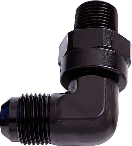 90 DEG 1/4" NPT TO -4AN BLACK MALE SWIVEL THREAD - Image 2