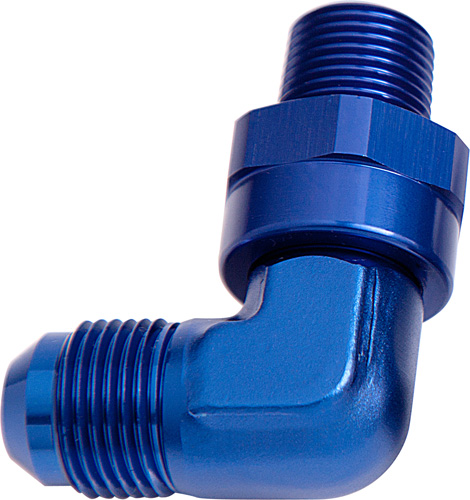90 DEG 1/2" NPT TO -8AN BLUE MALE SWIVEL THREAD - Image 2