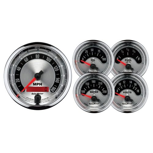 AM MUSCLE 5-PIECE GAUGE KIT 3-3/8″ SPEEDO & 2-1/16″ GAUGES