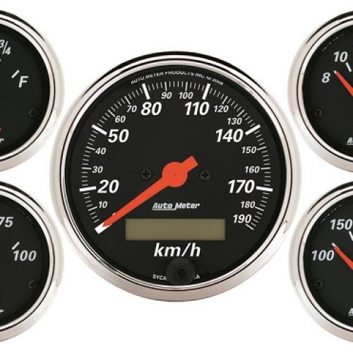 DESIGNER BLACK 5-PCE GAUGE KITWITH 3-1/8″ ELECT 190KM SPEEDO