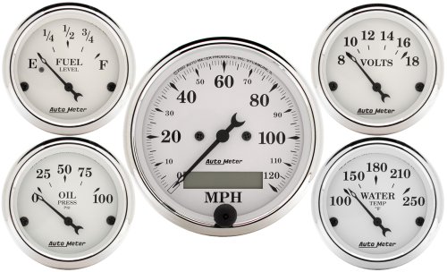 OLD TYME WHITE 5-PCE GAUGE KIT4 GAUGES & ELECTRONIC SPEEDO