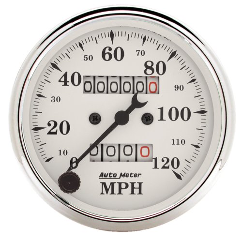 OLD TYME WHITE 120MPH SPEEDO  3-1/8″, MECHANICAL, TRIP METER