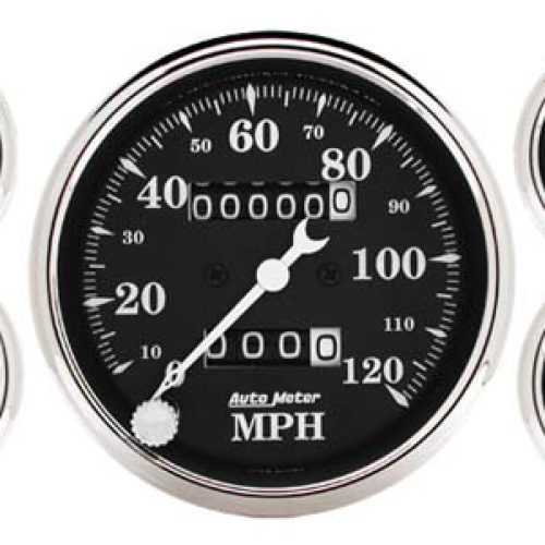 OLD TYME BLACK 5-PCE GAUGE KITWITH 120MPH MECHANICAL SPEEDO