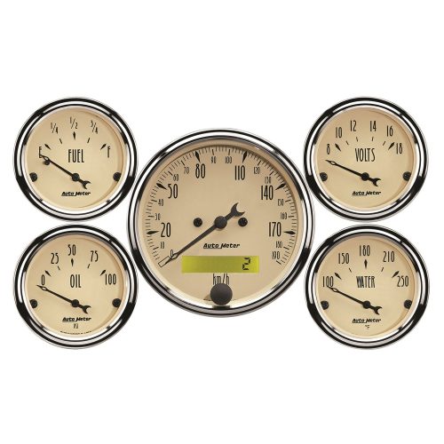 ANTIQUE BEIGE 5 PCE GAUGE KIT WITH KPH ELECTRONIC SPEEDO