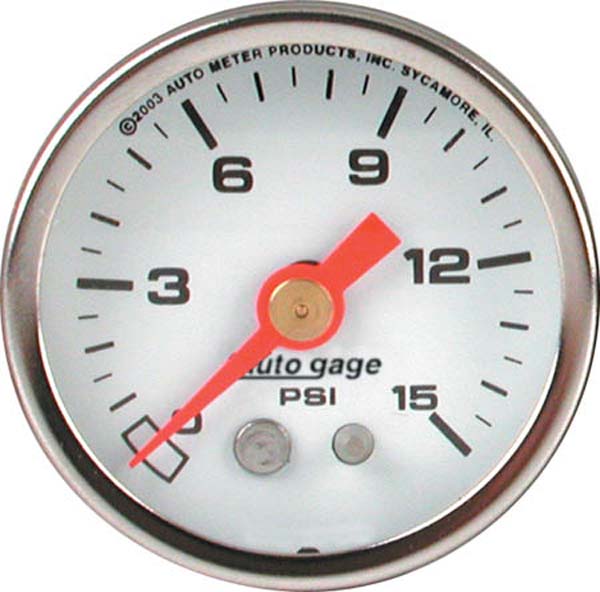 0-15 PSI 1-1/2 WHITE FUEL PRESSURE LIQUID FILLED GAUGE