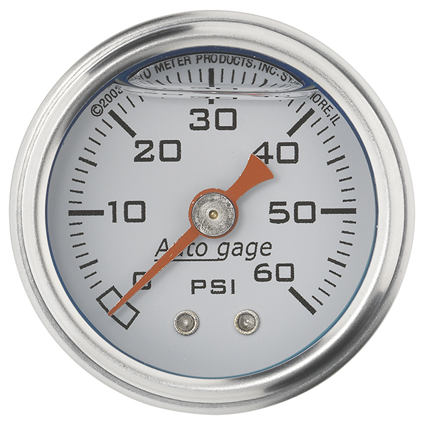0-60 PSI 1-1/2 WHITE FUEL PRESSURE LIQUID FILLED GAUGE