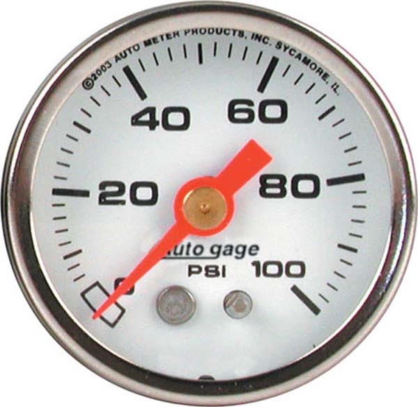 0-100 PSI 1-1/2 WHITE FUEL PRESSURE LIQUID FILLED GAUGE