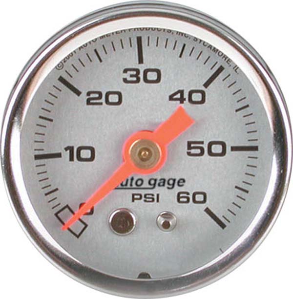 0-60 PSI 1-1/2 SILVER FUEL PRESSURE LIQUID FILLED GAUGE