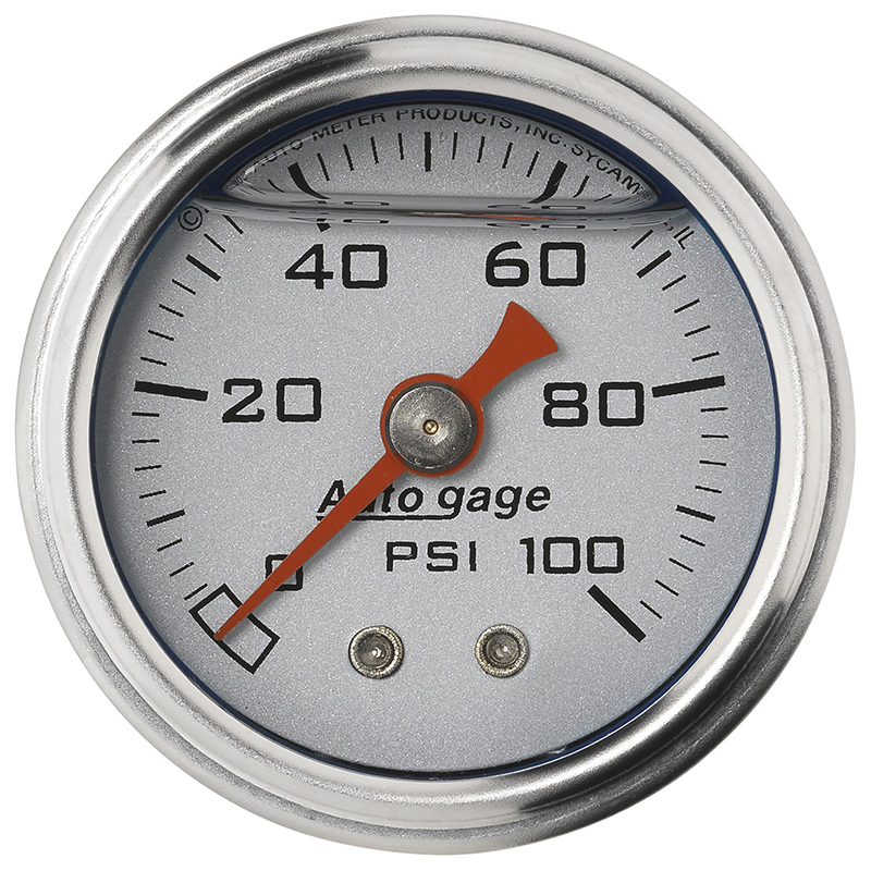 0-100 PSI 1-1/2 SILVER FUEL PRESSURE LIQUID FILLED GAUGE