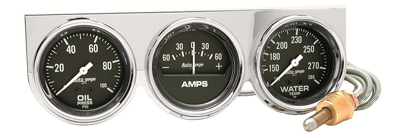 3 GAUGE CONSOLE, 2-5/8" CHROMEOIL, AMPS, W/TEMP, MECHANICAL