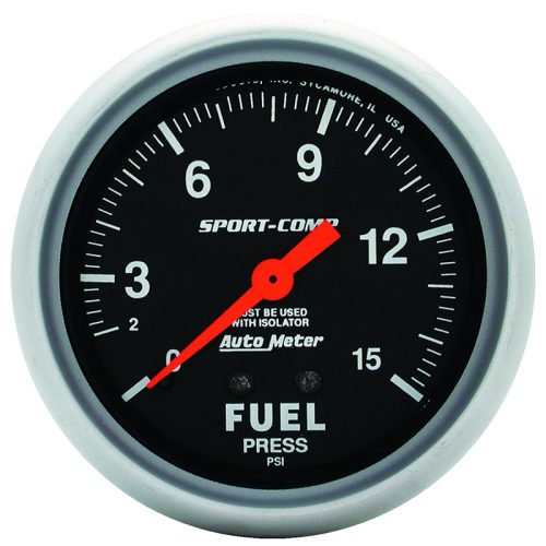 SPORT-COMP 2-5/8″ FUEL PRESS. 0-15PSI, MECH WITH ISOLATOR