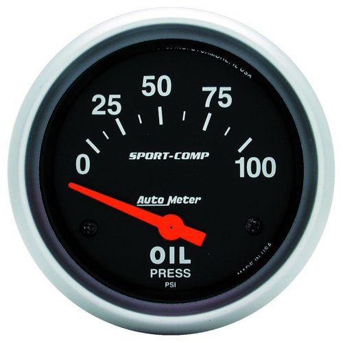 SPORT-COMP 2-5/8″ OIL PRESS   0-100PSI, SHORT SWEEP ELECTRIC