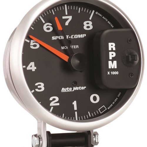 SPORT-COMP 5″ TACHO 8,000RPM  PEDESTAL MOUNT W/ ADJ POINTER