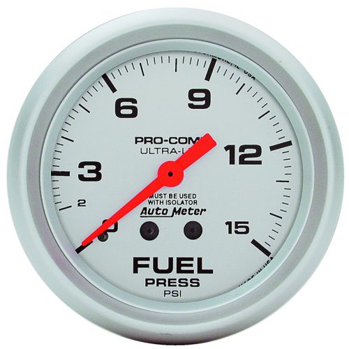 ULTRA-LITE 2-5/8″ FUEL PRESS  0-15PSI, MECH WITH ISOLATOR