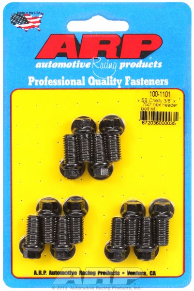 SB CHEV 350 HEADER BOLTS BLK HEX 3/8 UNC 12PCS .750 UHL