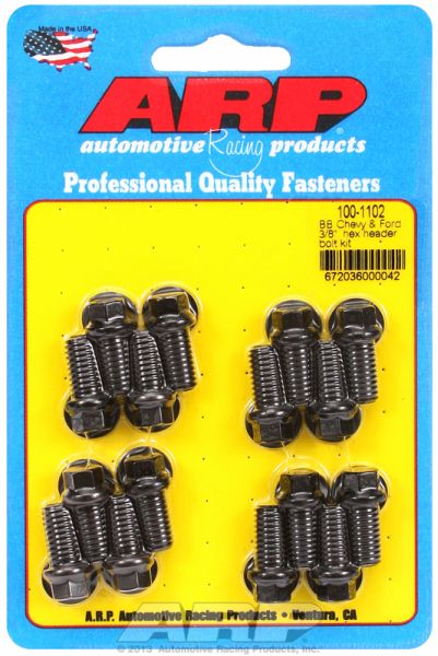 BB CHEV FORD HEADER BOLTS BLK HEX 3/8 UNC 16 PCS .750 UHL