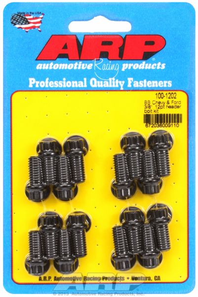 BB CHEV FORD HEADER BOLTS BLK 12PT 3/8 UNC 16 PCS .750 UHL