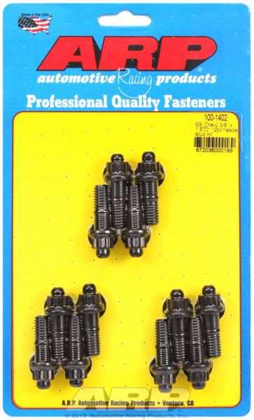SB CHEV HEADER STUD KIT BLK 12PT 3/8 UNC 12 PCS 1.670" OAL