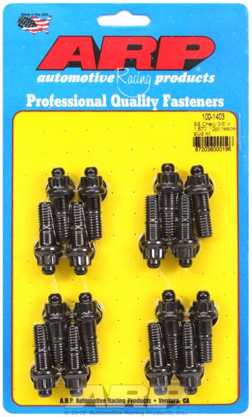 BB CHEV HEADER STUD KIT BLK 12PT 3/8 UNC 16 PCS 1.670" OAL
