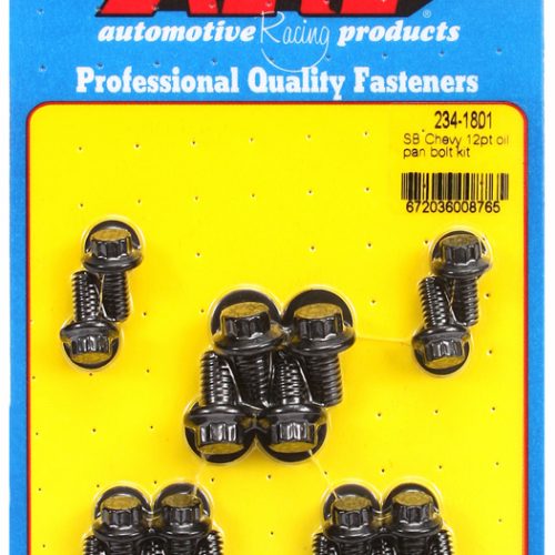SB CHEV 265 350 400 OIL PAN   BOLTS 12PT BLK STD CORK GASK.
