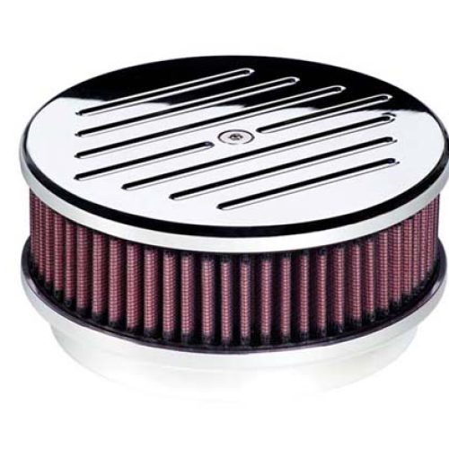BILLET AIR CLEANER ROUND 6-3/8RIBBED POLISHED W/KN ELEMENT