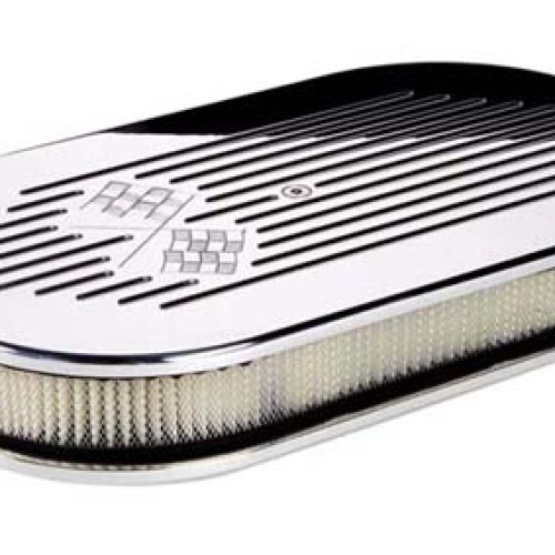 MILLED GM FLAG LARGE OVAL AIR FILTER POLISHED 15″LX8-1/2WX3H