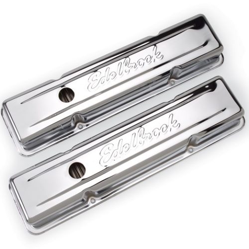 SIGNATURE SERIES VALVE COVERS SBC SHORT, CHROME WITH LOGO