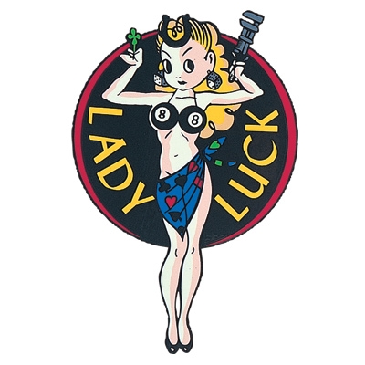MOONEYES LADYLUCK STICKER 7 TALL BLACK