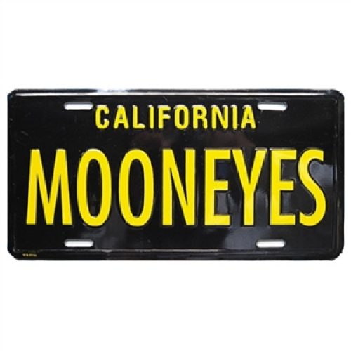 MOONEYES METAL LICENSE PLATE BLACK W/YELLOW WRITING