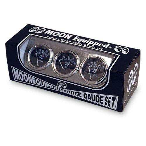 MOON EQUIP CHROME 3 GAUGE SET MECHANICAL OIL, WATER & VOLTS