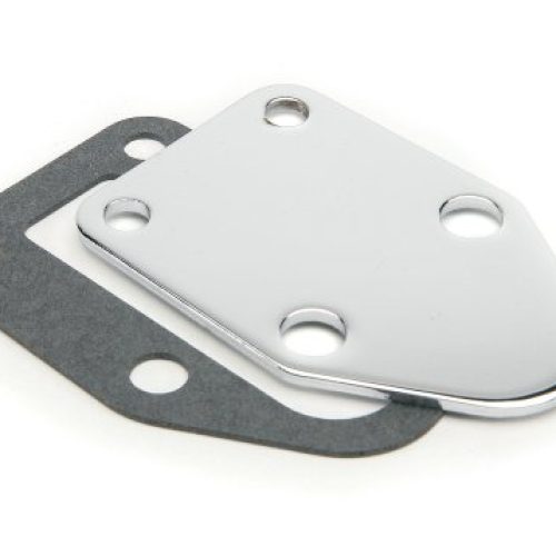 SBC CHEV FUEL PUMP BLOCK OFF  PLATE CHROME. 265-400 CHEV