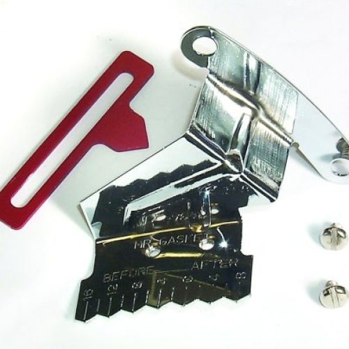 SB CHEV 7″ CHROME TIMING TAB  WITH ADJUSTABLE POINTER