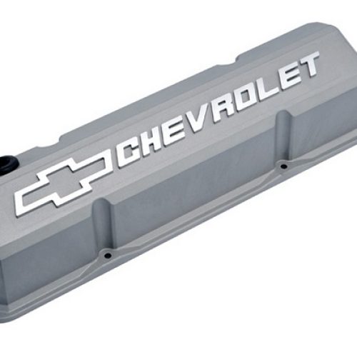 SLANT EDGE VALVE COVERS, SBC GREY WITH RAISED MILLED EMBLEM