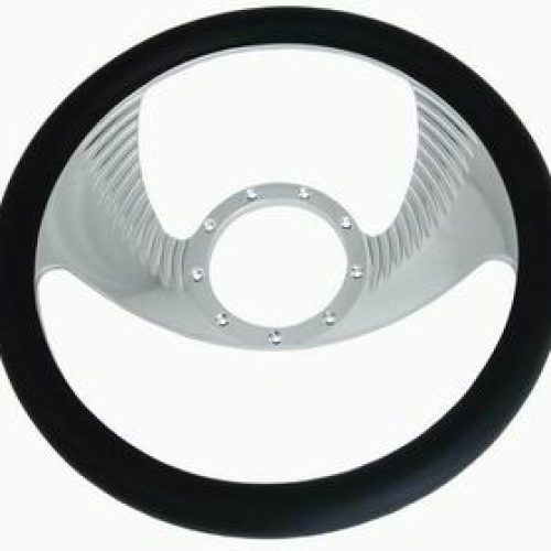 CHROME ALUMINIUM STEERINGWHEEL14″ LEATHER GRIP WING STYLE