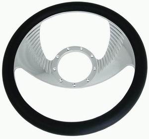 CHROME ALUMINIUM STEERINGWHEEL14" LEATHER GRIP WING STYLE