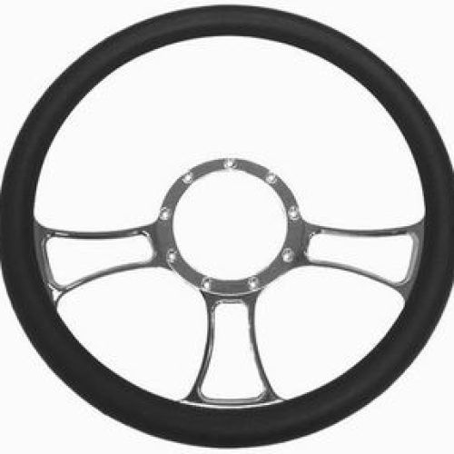 CHROME ALUMIN STEERING WHEEL  14 LEATHER GRIP TRINITY