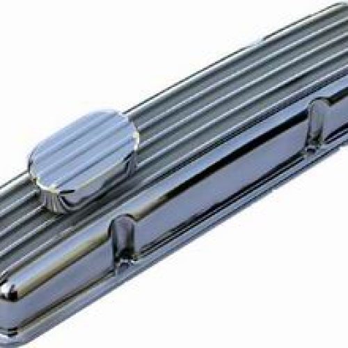 FINNED VALVE COVERS, SBC SHORTCAST, POLISHED, WITH HOLES