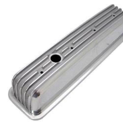 FINNED VALVE COVERS, SBC 87-ONSHORT, POLISHED, W/ HOLES