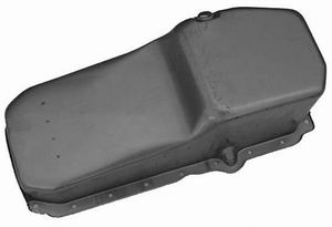 STOCK OIL PAN SBC LATE '86 ON UNPAINTED,DRIV/SIDE DIPSTICK