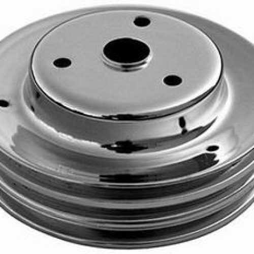 CRANKSHAFT PULLEY CHROME STEELSUIT SBC TRIPLE GROOVE LONG